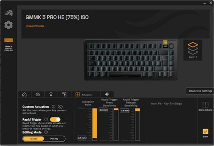 The settings for hall effect in the Glorious Core software.