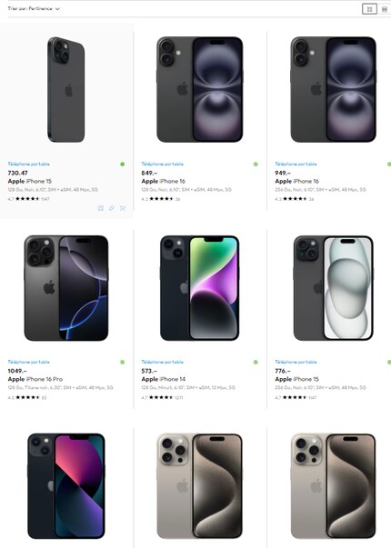 Résultats de la recherche d’une « coque pour iPhone 12 » : la première image est particulièrement importante pour s’orienter rapidement dans l’offre.