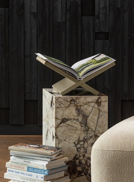 This pine wood book stand upgrades the room.