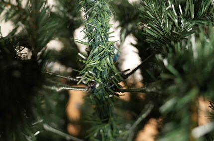 Das ist der Stamm des Baums von RS Trade. Zu erkennen ist der Klappmechanismus für die Äste. Und du siehst, wie der Stamm einfach mit grünem PVC umwickelt wurde.