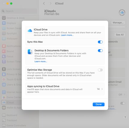Puoi inoltre disattivare la sincronizzazione del desktop e delle cartelle dei documenti.