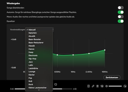 Spotify consente di impostare molti generi separatamente grazie all'equalizzatore.
