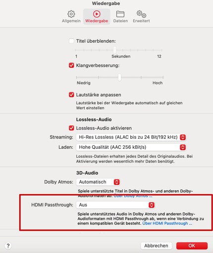  Qui si attiva l'HDMI passthrough.