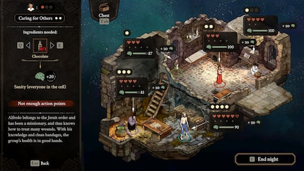 At night, the characters can perform various actions in their cell.