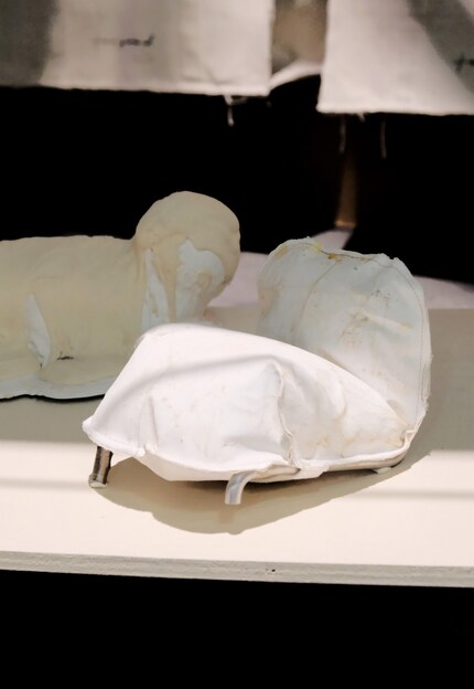 Die Installation war in vier Bereiche unterteilt: Zeichnung, Skulptur, Materialien und Landschaft.