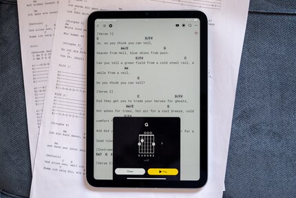 App in plaats van papier als spiekbriefje voor mijn gitaarlessen.