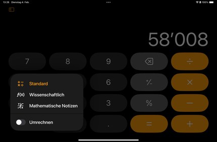 De rekenmachine app biedt verschillende modi.