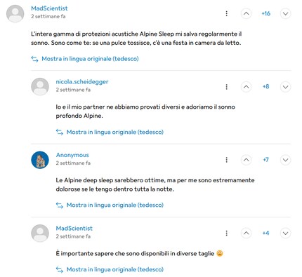 Gli Alpine SleepDeep sono molto apprezzati dalla Community Galaxus.