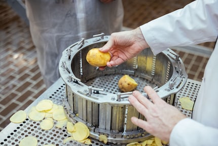 La forza centrifuga preme le patate contro le lame.