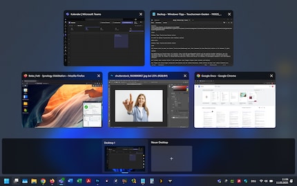 La visualizzazione delle attività mostra le finestre aperte e i desktop virtuali. Qui puoi passare a un altro programma o chiudere le applicazioni.