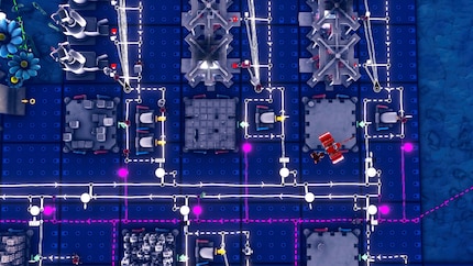 From the horizontal main path in the middle, you send ants onto production lines using time gates (white circles) and counting gates.
