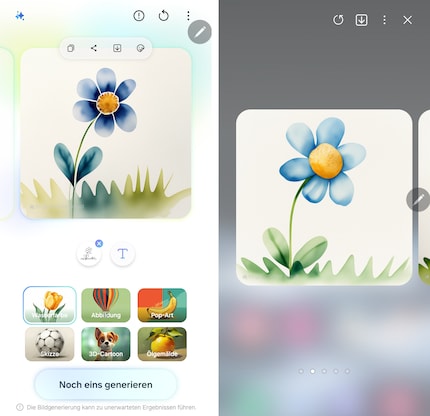 Die Ergebnisse sind nicht sichtbar besser oder schlechter geworden. Nur weniger. Das Galaxy S24 Ultra rechts liefert direkt drei Ergebnisse in einem Slider.
