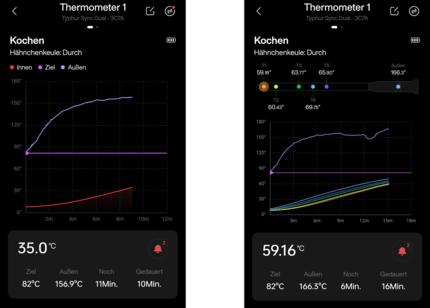 A sinistra il display standard, a destra la versione professionale con i singoli punti di misura.
