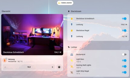 Het dashboard voor mijn werk/gameruimte.