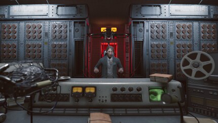 The interview room exudes 70s tech charm.