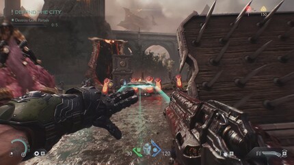 I take out these armoured demons with a single shield throw.