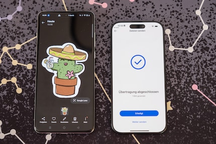 Par l'application sur l'iPhone, je peux envoyer des images au Oneplus 13, comme ici un autocollant que j'ai peint moi-même.