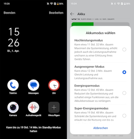 En mode super-économie d'énergie, je peux tenir deux fois plus longtemps qu'en mode puissance normal.