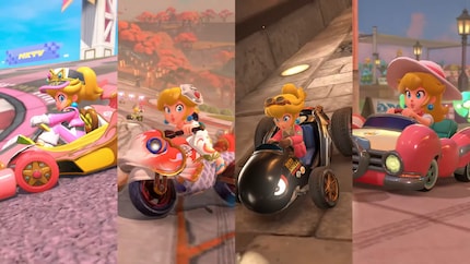 Peach in unterschiedlichen Outfits.