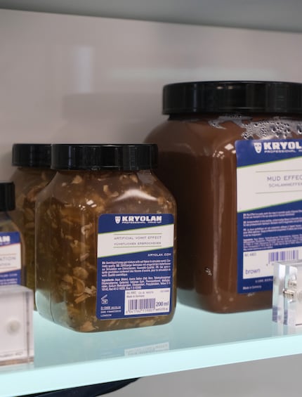 On the left is 200 millilitres of fake vomit, on the right a large pack of mud effect.