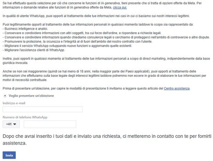 Con WhatsApp, l'obiezione non riguarda le funzioni di IA generativa.