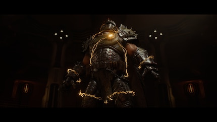 Le Doom Slayer est tenu en respect par un artefact sur sa poitrine. 