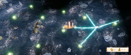 I click my way from point to point and slowly lose my provisions during the journey. The pink dot in front of my ship means that a stopover awaits me.