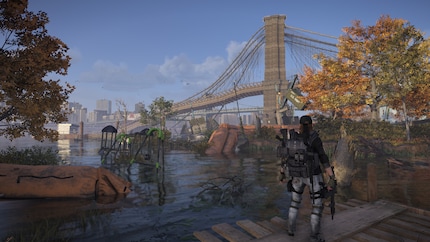 The Brooklyn Bridge is somewhat in a state of disrepair.