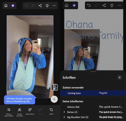 Viele Möglichkeiten habe ich in Photoshop für Android aktuell nicht.