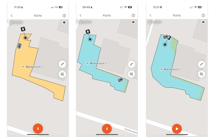 The map on the left was created after the first perimeter run. I then adjusted the map, eventually ending up with my current status on the far right. However, deciphering exactly which line runs where in the garden is guesswork.