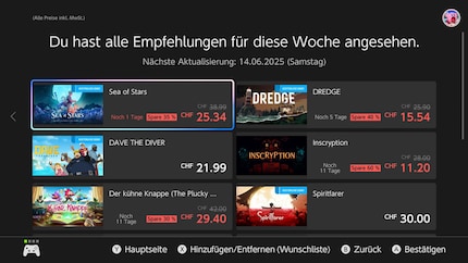 Spiele werden mir aufgrund meiner Nutzung des eShops, meiner Freunde und Trends vorgeschlagen.