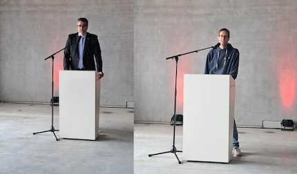 links: Neuenburgs Bürgermeister Jens Fondy-Langela, rechts: Galaxus-COO Michael Stolle
