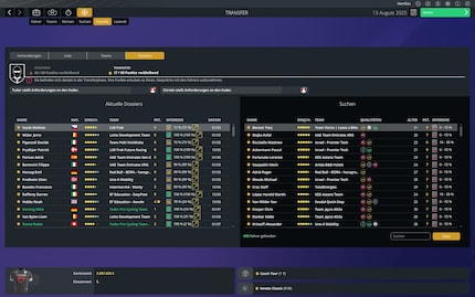 Aprendo dossier, cerco di suscitare o aumentare l'interesse dei corridori nella mia squadra nella fase precedente al trasferimento.