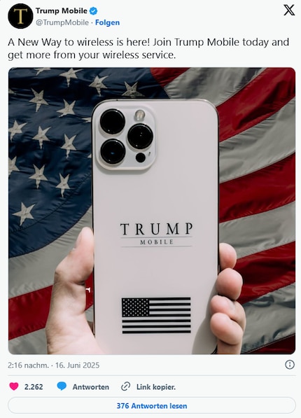 Trump Mobile prefers to rely on a printed smartphone from a manufacturer in California instead of its own device to advertise its tariffs.