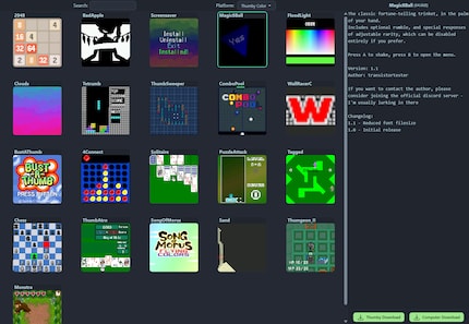 Tutti i giochi a colori e le demo ufficialmente disponibili per il Thumby Color. Sono compatibili anche tutti i giochi monocromatici della console precedente.