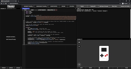 L'editor di codice di testo MicroPython viene eseguito nel browser.
