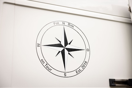 The compass rose represents PatnSim’s first trips to the south and north of Europe.