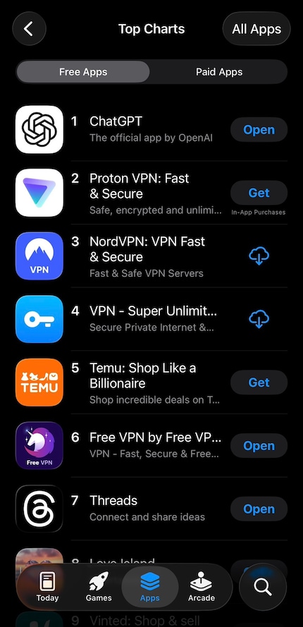 VPN apps top the charts in the UK.