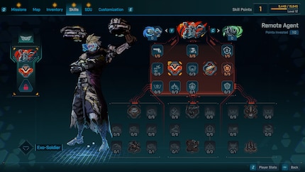 Elke van de vier klassen heeft drie talentbomen, elk met een ultieme vaardigheid, zoals in dit geval het schouderkanon.