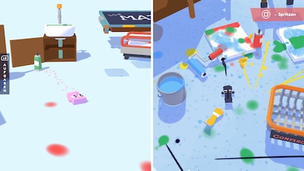 De schetende tube verf maakte mijn zoon hardop aan het lachen.