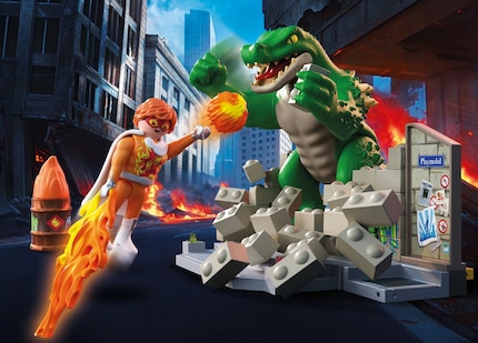 À Playmopolis, les nouveaux héros Playmobil rencontrent des monstres surdimensionnés.