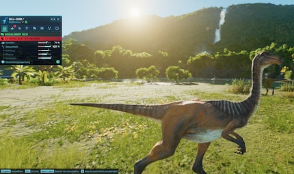 Was für ein Anblick, mit Sonne und Wasserfall. Da vergesse ich fast, die Bedürfnisse der Dinos zu stillen.