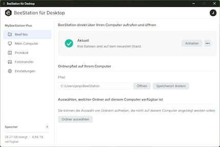 Hier wähle ich aus, wo die BeeStation in der Windows-Struktur erscheint und welcher Ordner synchronisiert wird.