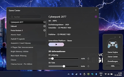 Nur im Game Center aufgeführte Spiele werden für 3D unterstützt.