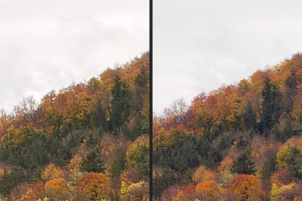 Ein weit entferntes Motiv mit der Hauptkamera des iPhone Air fotografiert, im Vergleich zum gleichen Ausschnitt aus der Telekamera des iPhone 17 Pro.