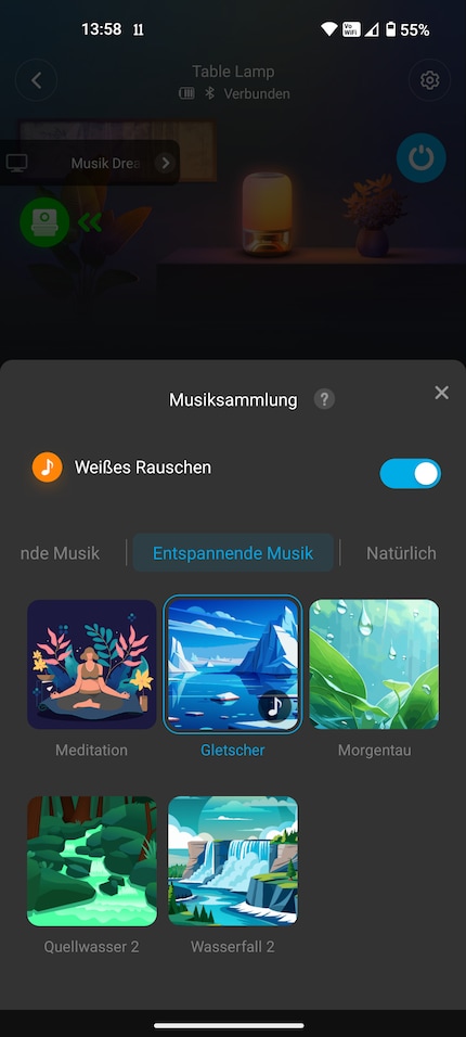 Ist die App verbunden, lässt sich nur «weisses Rauschen» abspielen ...