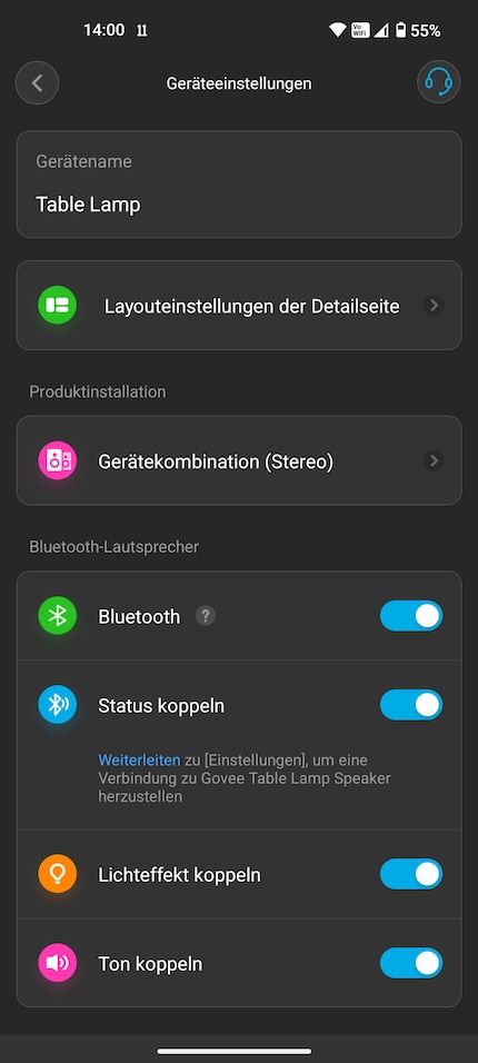 ... bis in den Einstellungen «Status koppeln» aktiviert und auch der Speaker verbunden wird.