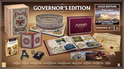 Die Governor’s Edition von «Anno 117: Pax Romana» enthält das Spiel, ein 3D-Puzzle, ein Artbook, Münzen, ein Steelbook und weitere Sammlerstücke im Stil des Römischen Reichs.