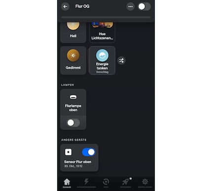 New in the Hue app: Switches, sensors and other devices are now displayed in the respective room.