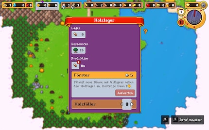 Minimalismus im Interface: Mit wenigen Klicks steuere ich Arbeitskräfte und Rohstoffkreisläufe.